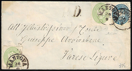 1864 - 3 Soldi Verde, Dent. 14, Due Esemplari, 10 Soldi Azzurro, Dent. 9 1/2 (37,44), Ottimo Stato, ... - Lombardo-Vénétie