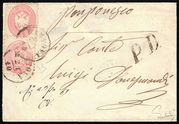 1865 - 5 Soldi Rosa, Dent. 14, 5 Soldi Rosa, Dent. 9 1/2 (38,43), Perfetti, Su Sovracoperta Di Lette... - Lombardy-Venetia