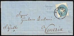 1864 - 10 Soldi Azzurro, Dent. 14 (39), Perfetto, Isolato Su Lettera Da Cadore 11/4/1864 A Venezia. ... - Lombardije-Venetië