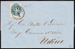 1864 - 10 Soldi Azzurro, Dent. 14 (39), Perfetto, Isolato Su Lettera Da Venezia 4/4/1864 A Udine. Fe... - Lombardije-Venetië