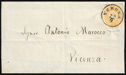 1865 - 2 Soldi Giallo, Dent. 9 1/2 (41) Perfetto, Isolato Su Sovracoperta Di Circolare Da Verona 29/... - Lombardo-Vénétie