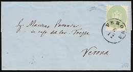 1865 - 3 Soldi Verde, Dent. 9 1/2 (42), Perfetto, Isolato Su Lettera Da Verona 6/12/1865 Per Città. ... - Lombardo-Vénétie