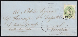 1866 - 3 Soldi Verde, Dent. 9 1/2 (42), Perfetto, Isolato Su Lettera Da Venezia 3/4/1866 Per Città. ... - Lombardy-Venetia