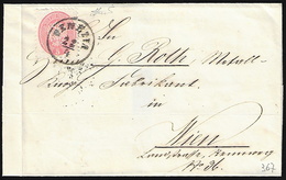 1860 - 5 Soldi Rosa, Dent. 9 1/2 (43), Perfetto, Su Sovracoperta Di Lettera Da Venezia 22/4/1866 A V... - Lombardo-Vénétie