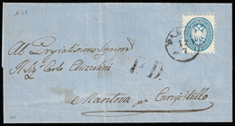 1864 - 10 Soldi Azzurro, Dent. 9 1/2 (44), Perfetto, Isolato Su Lettera Da Padova 12/7/1864 A Campit... - Lombardo-Vénétie