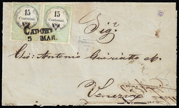 1856 - 15 Cent. Marca Da Bollo Tipografica (3), Due Esemplari, Ottimo Stato, Su Lettera Da Cadore 5/... - Lombardo-Venetien