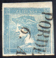 1851 - 3 Cent. Mercurio Azzurro Grigio, I Tipo, Carta A Coste Verticali (6), Perfetto, Usato A Porde... - Lombardo-Vénétie