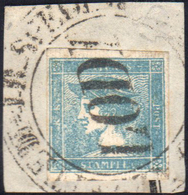 1851 - 3 Cent. Mercurio Celeste, I Tipo, Carta A Coste Verticali (6a), Perfetto, Usato Su Frammento ... - Lombardy-Venetia