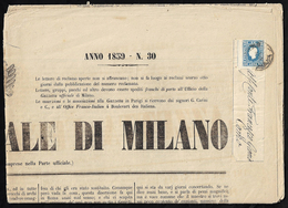 1859 - 1,05 S. Azzurro (8), Sfiorato A Destra, Su Giornale Completo "Gazzetta Ufficiale Di Milano" U... - Lombardy-Venetia