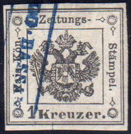 1859 - 1 Kr. Nero (2), Perfetto, Usato A Bassano Con L'annullo Azzurro In Cartella "I.R.Dog.Bassano"... - Lombardy-Venetia