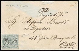 1874 - 5 Cent. De La Rue, Tiratura Di Torino (T16), Perfetto, Annullato A Penna Su Busta Da Milano 7... - Autres & Non Classés