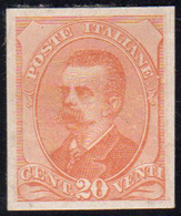 1891 - 20 Cent. Arancio, Umberto I, Tipo Del N. 61, Prova Su Carta Gessata Spessa, Non Dentellata, N... - Otros & Sin Clasificación