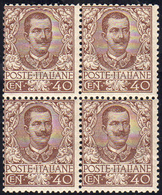 1901 - 40 Cent. Floreale (74), Freschissimo Blocco Di Quattro, Gomma Originale Integra, Perfetto E D... - Other & Unclassified