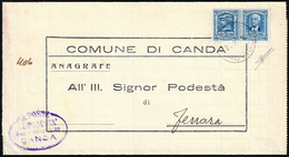 1944 - 5 Cent. Imposta Sull'Entrata, Marca Da Bollo Doppia, Perfetta, Su Lettera Da Canda 23/2/1944 ... - Andere & Zonder Classificatie