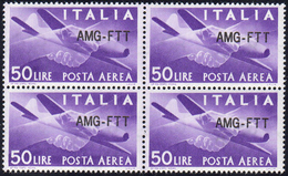 POSTA AEREA 1954 - 50 Lire, Nuovo Tipo Di Soprastampa (22A), Ottima Centratura, Blocco Di Quattro, G... - Other & Unclassified