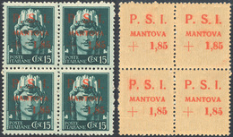 MANTOVA 1945 - 1,85 Lire Su 15 Cent., Soprastampa Recto-verso (2aa), Blocco Di Quattro, Gomma Origin... - Centraal Comité Van Het Nationaal Verzet (CLN)