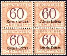 SEGNATASSE 1926 - 60 Cent. Cifre Brune (25), Blocco Di Quattro, Nuovo, Gomma Originale Integra, Perf... - Eritrea