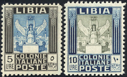 1937 - 5 E 10 Lire Pittorica, Senza Filigrana, Dent. 11 (144/145), Ottima Centratura, Gomma Integra,... - Libië