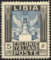 1940 - 5 Lire Pittorica, Senza Filigrana, Dent. 14 (163), Ottima Centratura, Gomma Integra, Perfetto... - Libië