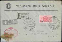 SERVIZIO AEREO 1934 - 25 + 2 Lire Coroncina (1), Perfetto, Su Aerogramma Viaggiato Da Mogadiscio 13/... - Somalië