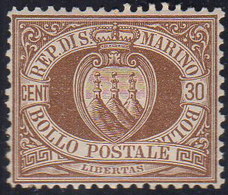 1877 - 30 Cent. Bruno Stemma (6), Gomma Originale, Perfetto, Ottima Centratura. Raro Così Ben Centra... - Autres & Non Classés