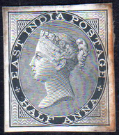 INDIA - BRITISH COLONIES 1856/60 - 1/2 A. Regina Vittoria (9), Prova Di Conio Su Cartoncino Gessato ... - Andere & Zonder Classificatie