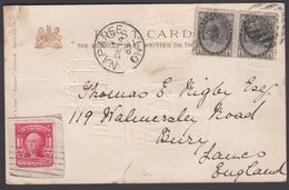 1897 - 1898. VICTORIA; 2 Ex. ½ CENTS. NAPANEE ONT DE 14 03. Post Card (tear) Motive: ... (Michel 54) - JF304894 - Storia Postale