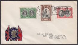 1939.  ROYAL VISIT Set. FDC ROYAL TRAIN CANADA MY 15 1938. To Vancouver, B.C.  (Michel 213-215) - JF304902 - Briefe U. Dokumente