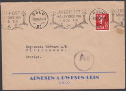 1944. Ao. Censor. OSLO -1. XII 44 JULEPOST MÅ LEVERES INN I GOD TID__ To Ulricehamn S... (MICHEL 224) - JF310324 - Brieven En Documenten