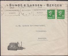 1940. NO CENSUR.  BERGEN BRUK DRONNING MAUD MERKER 26.7.40 To Lidkøping, Sverige. 2 X... (MICHEL 220) - JF310325 - Lettres & Documents