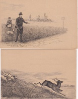 ¤¤  -  Lot De 7 Cartes  -  CHASSE  -  Illustrateur , Dessin  -  Cheval , Chiens, Chasseurs, Lapin, Lièvre - Chasse