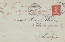 Carte Semeuse Camée 10 C Rouge E1 Oblitérée Pour La Suisse Repiquage Karpeles - Cartes Postales Repiquages (avant 1995)