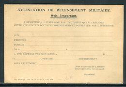Carte D'attestation De Recensement Militaire Non Circulé - Réf N 97 - Covers & Documents