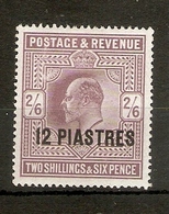 BRITISH LEVANT 1903 12pi On 2s 6d  SG 11a PALE DULL PURPLE CHALK SURFACED PAPER MOUNTED MINT Cat £75 - Brits-Levant