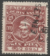 Cochin(India). 1943 Maharaja Kerala Varma II. 6p Used P13X13½. SG 88 - Cochin