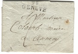 Genève Black Two-liner On Letter With Contents Sent To Annecy 1813 - ...-1845 Prefilatelia