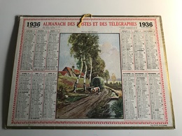 Calendrier Almanach Des Postes Et Des Telegraphes AIN - 1936  « retour Des Champs » Aquarelle - Grand Format : 1921-40