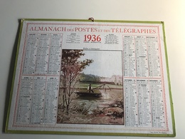 Calendrier Almanach Des Postes Et Des Telegraphes AIN - 1936  « peche à L’échiqier » Aquarelle - Grand Format : 1921-40