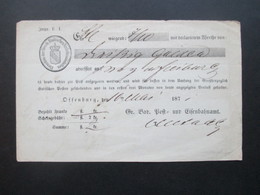 Altdeutschland 1871 Baden Postschein Direction Der Grosh. Badischen Verkehrsanstalten / Fahrpost Offenburg - Freiburg - Cartas & Documentos