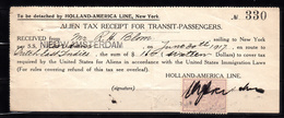 USA New York Holland America Line, Alien Tax, Belasting, 30-6-1917, $ 16,00,  Belastingzegel - Fiscaux