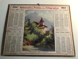 Calendrier Almanach Des Postes Et Des Telegraphes - 1934 - Chateau Des Rubins Et Aiguilles De Varens - Aquarelle - Grand Format : 1921-40