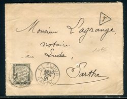 Taxe De Le Lude Sur Enveloppe De St Flour En 1891 - Réf N 158 - 1859-1959 Brieven & Documenten