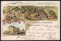 C9851 - Burkhardtsdorf Litho - Gasthof Am Auenberg Gaststätte Bahnhof - Gerstäcker & Sohn Chemnitz - Burkhardtsdorf