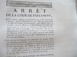 Arrêt Cour Du Parlement 08/08/1786 Hôpitaux Autorisation Ventes - Decrees & Laws