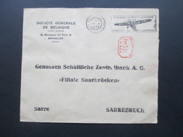 Belgien 1934 Luchtpost Roter Freistempel Fr. 17,5 B 444 An Die Genossenschaftliche Zentralbank Saarbrücken Sarre - Andere & Zonder Classificatie