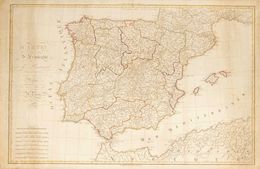 1809. CARTE D'ESPAGNE ET DE PORTUGAL OU SE TROUVEN LES GRANDES ROUTES DE POSTES. Hérisson. París, 1809. Grabado Al Cobre - Sin Clasificación