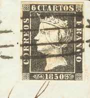 Fragmento 1. 1850. 6 Cuartos Negro, Sobre Fragmento. Matasello PARRILLA DE MADRID. MAGNIFICO. - Other & Unclassified