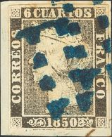 º1. 1850. 6 Cuartos Negro (I-19), Sobre Fragmento. Matasello "11" (limado), En Azul De Sevilla, Estampado Dos Veces. MAG - Autres & Non Classés