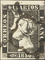 º1. 1850. 6 Cuartos Negro, Borde De Hoja. MAGNIFICO E IDEAL PARA POSICIONARLO EN LA HOJA. - Autres & Non Classés