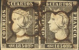 º1(2). 1850. 6 Cuartos Negro, Pareja. Matasello ARAÑA, En Tinta De Escribir. MAGNIFICA Y RARA. Edifil 2014: 135 Euros - Other & Unclassified